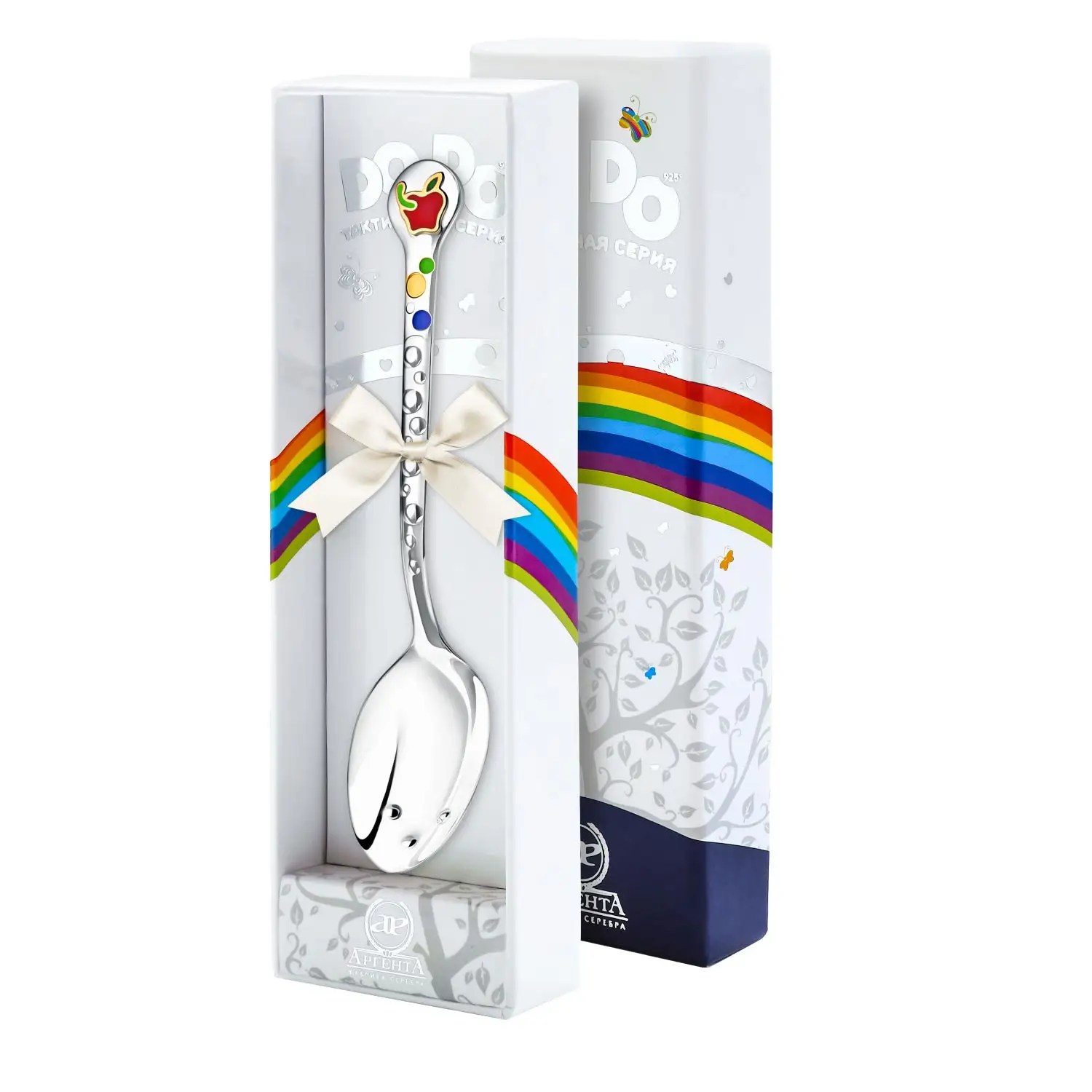 Ложка 974ЛЖ05808 детская DODO "Яблочко" ч/п с эмалью + футляр