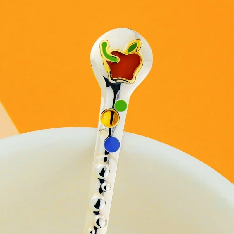 Ложка 974ЛЖ05808 детская DODO "Яблочко" ч/п с эмалью + футляр